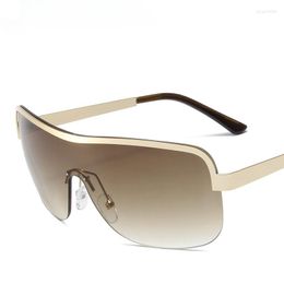 Sunglasses Oversized Sun Glasses Semi-rimless Women Tide One Pieces Punk Eyewear Vintage Eyeglasses UV400 Shades