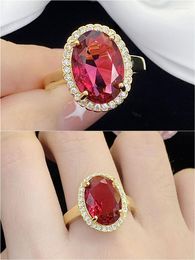 Cluster Rings Princess Vintage Jewellery Bijou Bands Ruby Gemstones Diamonds For Women Red Austrian Crystal 18k Rose Gold Filled Accessory