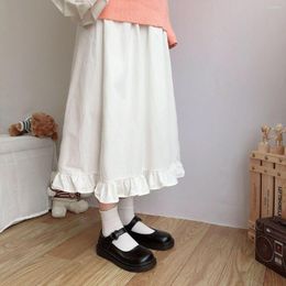 Skirts Japanese White Long Ruffle For Women Kawaii Harajuku Vintage Streetwear Cute Lolita Aesthetic High Waist