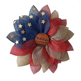 Decorative Flowers 1 PCS American Patriotic Wreath For Front Door Fourth Of July Independence Day Red White And Blue Boxwood Small