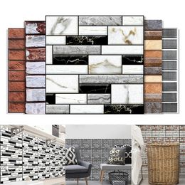 Tile Stickers 12pcs 3D Wall Sticker Brick Grain Pattern PVC Waterproof Self-Adhesive Wall Paper 30x30cm Bathroom Wall Stickers Pegatinas Pared 230712