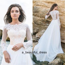 Lace Wedding Dress Long Sleeve Sexy Party Dress vestido de novia White Bride Dresses Chiffon Elegant Wedding Gowns Bridal Dresses317c