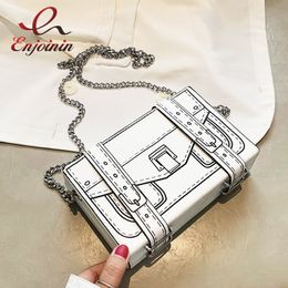 Evening Bags Black and White Box Design Women Casual Purses Handbags Fashion Clutch Bag Shoulder Chain Crossbody Pu Leather 230712