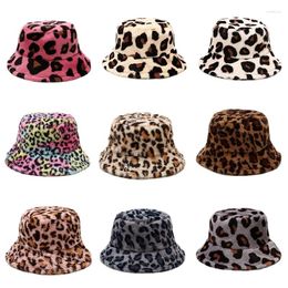 Berets 2023 Winter Bucket-Hats Female Casual Versatile Leopard Print Thickened Windproof Fisherman Hat Fur Soft Warm Basin Cap Tide