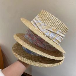 Wide Brim Hats Summer Women Boater Beach Hat Fashion Ribbon Decoration Female Casual Panama Classic Flat Straw Sun Fedora
