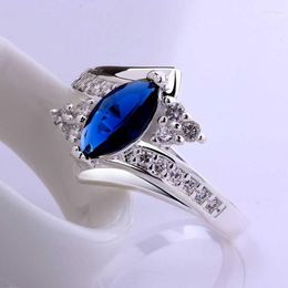 Wedding Rings Trendy Crystal Blue Oval Ring For Women Engagement Jewellery Size 6 7 8 9 10