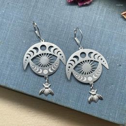 Dangle Earrings Silver Color Sun Moon Phase Bee Drop For Woman Bohemia Style Personality Simple Accessories Eardrop Dangler Jewelry