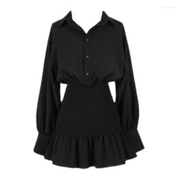 Casual Dresses Black Gothic Women's Shirt Dress French Style Vintage Retro Mini Long Sleeve Chic Elegant Tunic High Waist Sundress