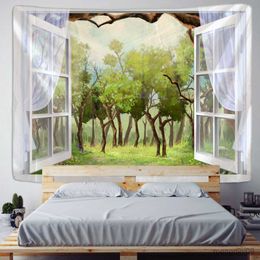 Tapestries Window Picturesque Scenery Tapestry Wall Hanging Bohemian Hippie Colourful Art Dorm Home Decor R230713