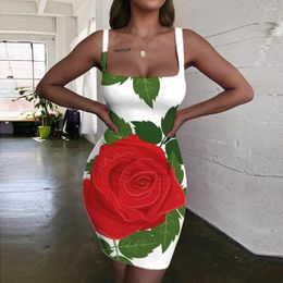 Casual Dresses Giyu Brand Rose Flower Dress Women Leaf Halter Sleeveless Pattern Ladies Creativity Vestido Sexy Womens Clothing Party