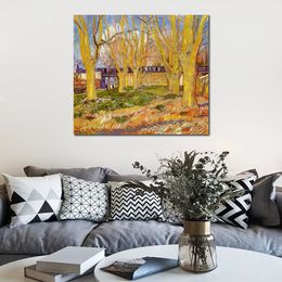 Handmade Vincent Van Gogh Oil Painting Avenue of Plane Trees Near Arles Station Canvas Art Modern Landscape Living Room Decor