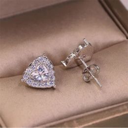 Luxury Jewelry Silver Girl Pear Cut White Topaz CZ Diamond Simple Fine Party Women Wedding Heart Stud Earring