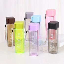 Water Bottles 1Pc 480ml Transparent Square Plastic Matte Cup Outdoor Cold Juice Sports With Portable Milk Rope Bottle