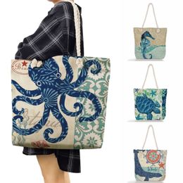 Evening Bags Marine Life Bag Handbags Linen Women Octopus Shoulder Thick Rope Shopping Summer High Capacity Travel Beach Tote 230712