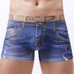 Underpants Fashion Men Denim Underwear 3D Print Sexy Boxers Jeans Style Shorts Boxers Mens Cowboy U Convex Pouch Cotton Underpants Panties J230713