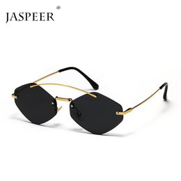 JASPEER Rimless Sunglasses For Men Trendy Alloy Double Bridge Metal Square Sun Glasses For Women Party Gifts 2022 UV400 Gafas