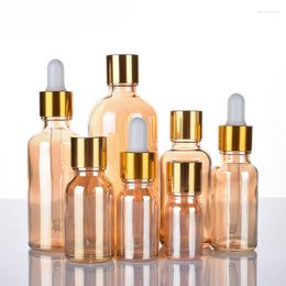 Storage Bottles 24pcs Empty 15ML 30ML Cosmetic Gold Glass Dropper Bottle Beauty Amber Essential Oil Travel Refillable With Plug