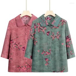 Women's Blouses Middle Aged Elderly Women Summer Clothes Spring Autumn Fashion Printed Cardigan Shirts Grandma Blouse Mothes Blaus Tops 2PCS