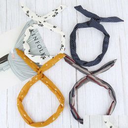 Party Favor Women Girls Iron Wire Printed Cloth Hair Band Diy Colorf Bow Headband Home Wash Face Hairband Rabbit Ear Wrapped Dh1391 Dhmj8