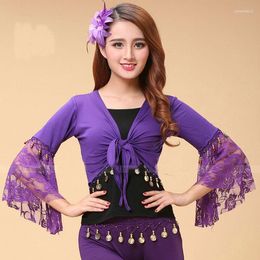 Stage Wear Belly Dance Shirt Top Tribal Lace Butterfly Sleeve Wrap India Bollywood Girl For Christmas Purple