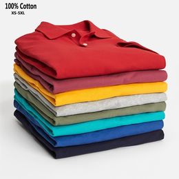 Men's Polos Men's Shirt XS-5XL Summer 100% Cotton Solid Color Classic Mens Polo Shirts Short Sleeve Casual Polos Hommes Tops Lapel Clothing 230713