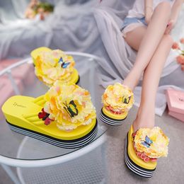 Slippers women sandals Flowers Slippers summer flip flops Slippers womans Platform Women Shoes dames Slide Wedge Heel Thick Beach Slipper 230713