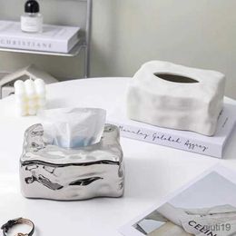 Tissue Boxes Napkins Ceramic Tissue Box Holder Fluid ice Paper Box Luxury Ornaments for Bathroom Desks Countertops Storage Bedroom Home Docer Gift R230714