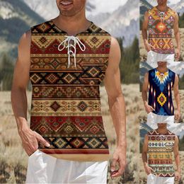 Men's T Shirts Cotton Tee Men Mens Ethnic Retro Printing Digital 3D With Sleeveless Shirt V Neck Pack For