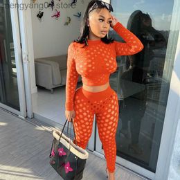 Women's Two Piece Pants Sexy Hollow Out Sheer Two Piece Set Women Crop Top and Pants Leggings Matching Sets Y2K Streetwear Party Club Birthday Outfits T230714