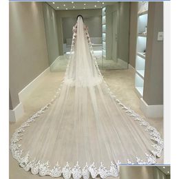 Bridal Veils 12 Meters With Lace Applique Edge Long Cathedral Length One Layer Tle Custom Made Veil Comb Drop Delivery Party Dhnb4