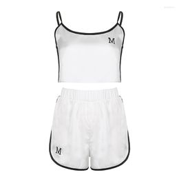 Women's Tracksuits Personalised Letter Embroidery Edge Wrapped Satin Sling Shorts Casual Set Women