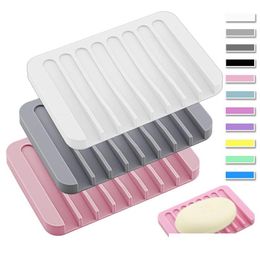 Soap Dishes Non-Slip Sile Holder Flexible Dish Plate Tray Soapbox Container Storage Bathroom Kitchen Accessories Vt1850 Drop Deliver Dhwp6