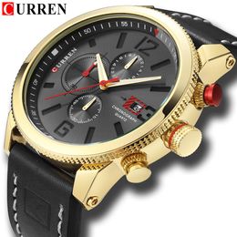 CURREN 8281 Mens Watches Waterproof Top Brand Luxury Chronograph Date Fashion Casual Genuine Leather Sport Military Male Clock233R