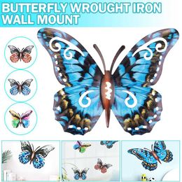 Garden Decorations 4Pcs/Set Metal Butterfly Wall Art Decor Indoor Outdoor Hanging Ornament Home Garden Miniatures Butterfly 3D Figurine Sculptures L230714