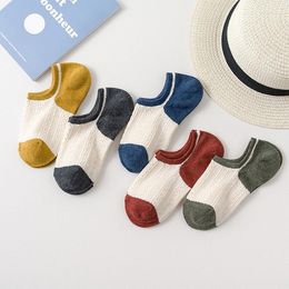 Women Socks Summer Pure Cotton Thin Mesh Korean Head And Heel Colour Separation Lady Invisible Boat Shallow Slip-proo
