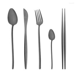 Dinnerware Sets Matte Black Set Travel Camping Flatware Cutlery Knife Fork Spoon Chopsticks 18/10 Stainless Steel Tableware