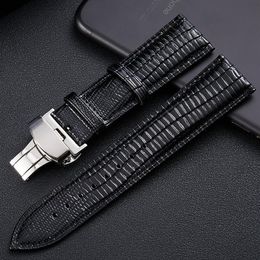 Lizard Texture Butterfly Buckle Leather Watchband Genuine Leather Watch Strap Universal Watch Band 14mm 16mm 18mm 20mm 22mm 24mm2700