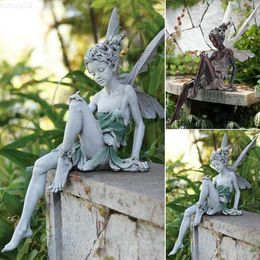 Garden Decorations Outdoor Garden Cute Resin Sitting Flower Fairy Accessories Park Figurines Decoration Courtyard Rockery Pool Ornament Gift Crafts L230714