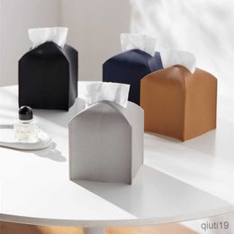 Tissue Boxes Napkins Foldable PU Leather Tissue Box Square With Bottom Belt Simple Napkin Tissue Holder Case Storage Box Home Living Room Decoration R230714