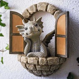 Garden Decorations Cute Little Dragon Dinosaur Meditation Reading Book Sculpture Figure Garden Home Decoration Resin Ornament Outdoor Decor L230714