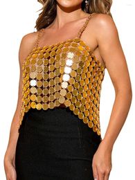 Women's Tanks Sexy Shiny Sleeveless Crop Tops Women Acrylic Metal Sequins Camisoles Backless Sling Summer Party Female Vests Streetwear