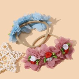 Chiffon Rosse Flower Nylon Headband for Baby Infant Hair Accessories Cute Soft Little Flowers Elastic Headbands Newborn Headwrap