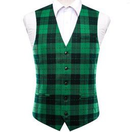 Men's Vests Hi-Tie Green Multi Viscose Mens Vest Jacquard Cheque Waistcoat Sleeveless Jacket For Male Designer Wedding Business High Quality