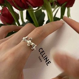 Real 925 Sterling Silver Personality Flower Pearl Adjustable Retro Ring Fine Jewelry For Women Party Elegant Accessories L230704
