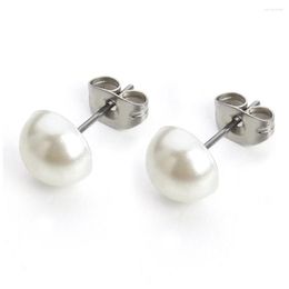 Stud Earrings 1 Pair 8mm White Pearl Piercing Stainless Steel Brincos Perle Pendientes Bou Earring For Woman Jewelry F2231