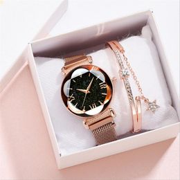 MULILAI Brand Starry Sky Luminous Quartz Beautiful Womens Watches Comfortable Magnetic Mesh Band Flower Dial Ladies Luxury Delicat316m