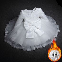 Girl's Dresses Winter White Long Sleeve Little GirlsBirthday Dress Warm Wedding Flower Princess Dresses Christmas Dress Infant Vestido 230714