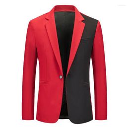 Men's Suits Red Black Patchwork Blazer Suit Jacket Men 2023 Brand Slim Fit One Button Tuxedo Blazers Party Business Casual Sport Coat