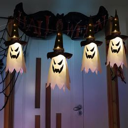 10pcs Creative Color Wizard Hat Night Lamp LED Ghost Face Light String Battery Operated Halloween Indoor Outdoor Garden Decoration251R