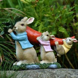 Garden Decorations Pastoral Cartoon Rabbit Resin Accessories Home Livingroom Desktop Figurines Decoration Garden Balcony Outdoor Sculpture Crafts L230714